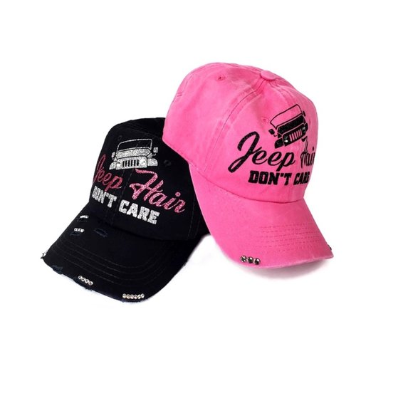 Jeep Hair Don't Care Black Baseball Adj. Cap with Jade Shiny Lettering & Swk. Cr - Picture 6 of 6
